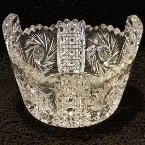 Crystal Dish very good condition. Heavy, clear, cut pinwheels & geometric shapes